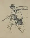 Leon Wyczółkowski, RYBAK (HUCUł PRZECHODZĄCY PRZEZ RZEKĘ), 1910, litografia, papier