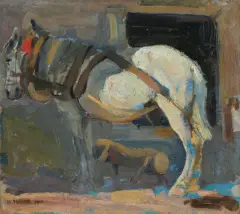 Marian Puffke, KOŃ, 1910, olej, tektura