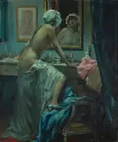 Arnulf de Bouché, W BUDUARZE, olej, tektura