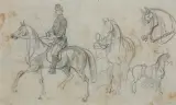 Piotr Michałowski, JEŹDZIEC I SZKICE KONI, ołówek, papier