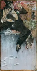 Stanisław Dębicki, DANDYSI, 1898, kredka, akwarela, gwasz, papier