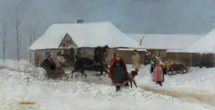 PRZED KARCZMĄ by Antoni Piotrowski, 1886, olej, płótno dublowane, sold Dec 2023