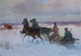 WYJAZD NA POLOWANIE by Czesław (I. Zygmuntowicz) Wasilewski, olej, płótno, offered Dec 2023