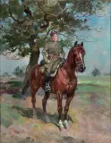 Antoni Trzeszczkowski, PORTRET UŁANA, olej, płótno