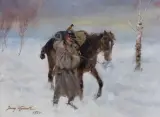 Jerzy Kossak, ODWRÓT SPOD MOSKWY, 1934, olej, sklejka