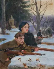Wojciech Kossak, ORLĘTA LWOWSKIE, 1927, olej, tektura