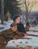 ORLĘTA LWOWSKIE by Wojciech Kossak, 1927, olej, tektura, sold Dec 2023