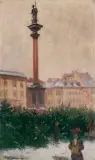 Adam Setkowicz, TARG CHOINEK POD KOLUMNĄ ZYGMUNTA, 1910, olej, tektura