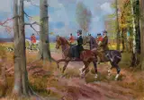Jerzy Kossak, POLOWANIE PAR FORCE, 1943, olej, tektura