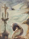 ZA TYCH NA MORZU, 12 marca 1928 by Gustaw Gwozdecki, gwasz, papier naklejony na tekturę, offered Dec 2023