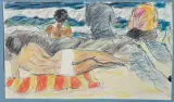 Józef Czapski, NA PLAŻY, kredki, długopis, flamaster, papier