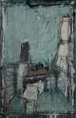 Jacek Sienicki, WNĘTRZE PRACOWNI, 1987, olej, płótno, płyta