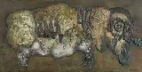 Jan Lebensztejn, RHINOCÉROS, 1964, olej, płótno, collage