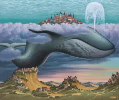 Jacek Yerka, LEWIATAN SURFUJE, 2021, akryl, płótno