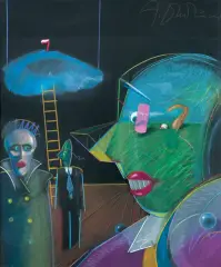 Andrzej Dudziński, KOMPOZYCJA, pastel, kolaż, tektura