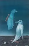 Stasys Eidrigevičius, PTAKI, lata 80 XX w., tempera, papier