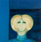 PORTRET KOBIETY NA NIEBIESKIM TLE by Krzesława Maliszewska-Mazurkiewicz, 1982, olej, płótno, sold Dec 2023