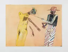 NA POSTRONKU by Jacek Sroka, 1985, akwaforta, akwatinta barwna, papier, sold Dec 2023