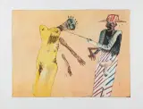 Jacek Sroka, NA POSTRONKU, 1985, akwaforta, akwatinta barwna, papier
