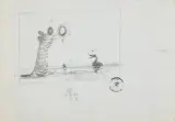 POSTAĆ Z PIRAMIDĄ I PTAKIEM by Franciszek Starowieyski, 1985, ołówek, papier kremowy, sold Dec 2023