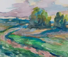 Sergiusz Grudkowski, PIASKOWY ZAKRĘT z cyklu "MAZOWSZE", 2005, akwarela, papier