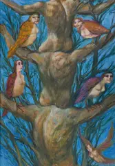Adam Hoffmann, SCENA SYMBOLICZNA, 1973, olej, sklejka