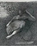 Zbigniew Makowski, KOBIETA SIEDZĄCA, 1976-1977, tusz pióro, lawowanie, papier kremowy czerpany