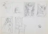 SZKICE OBRAZÓW I BAROKOWEGO KRZESŁA, LATA 80. by Franciszek Starowieyski, ołówek, papier, offered Oct 2023