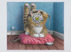 Jacek Yerka, Phone, Sweet Phone, 2023, kredki, ołówek, karton