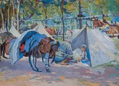 Stanisław Janowski, W OBOZIE POD PIASECZNĄ, 2. PUŁK, 1916, gwasz, papier