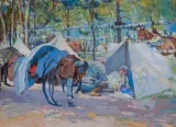 Stanisław Janowski, W OBOZIE POD PIASECZNĄ, 2. PUŁK, 1916, gwasz, papier