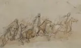 Piotr Michałowski, JEŹDŹCY, ołówek, akwarela, papier