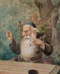 KONCERT JANKIELA by Seweryn Bieszczad, przed 1894, akwarela, gwasz, ołówek, papier nakl. na tekturę, sold Oct 2023