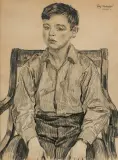 Józef Mehoffer, PORTRET CHŁOPCA, 1932, węgiel, papier żeberkowy