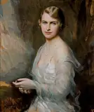 Bolesław Szańkowski, PORTRET DAMY W BŁĘKITNEJ SUKNI, 1938, olej, tektura