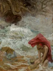 ODYSEUSZ I CHARYBDA by Jan Styka, olej, ołówek, tektura, sold Oct 2023
