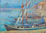 Józef Pankiewicz, Łodzie w porcie w Saint-Tropez, 1908, olej, płótno