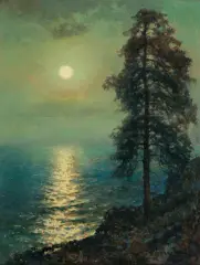 SOSNA NAD BRZEGIEM MORZA by Wiktor Korecki, przed 1939, olej, tektura, sold Oct 2023