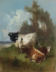 Józef Brodowski, ODPOCZYNEK, 1888, olej, tektura naklejona na tekturę