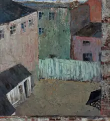 Konstanty Mackiewicz, ŁÓDZKIE PODWÓRKO, przed 1936, olej, sklejka