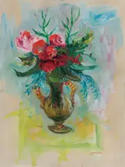 KWIATY by Jakub (Jacques) Zucker, olej, papier, offered Oct 2023