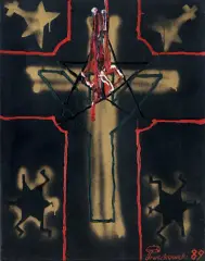 Jerzy Truszkowski, BEZ TYTUŁU, 1989, olej, prósz, szablon, płótno