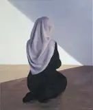 Jarosław Puczel, KLĘCZĄCA KOBIETA, olej, płótno