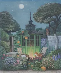 NOC NA DZIAŁCE by Jacek Yerka, 2023, pastel, papier naklejony na tekturę, sold Aug 2023