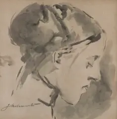 Jacek Malczewski, PORTRET CÓRKI JULII, ołówek, akwarela, papier