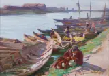 Leon Wyczółkowski, ŁODZIE NAD RZEKĄ, 1910, olej, płótno dublowane