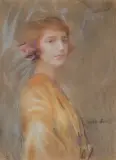 Teodor Axentowicz, PORTRET MŁODEJ DAMY, pastel, tektura