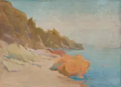 SKALISTE WYBRZEŻE by Iwan Trusz, olej, tektura, sold Jun 2023