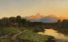 Willibald Wex, ZACHÓD SŁOŃCA W GÓRACH, olej, płótno