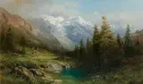 Julius Rose, PEJZAŻ ALPEJSKI, olej, płótno dublowane